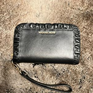 Michael Kors black Mercer ruffle wallet
